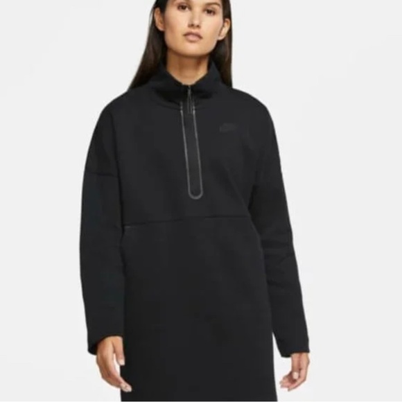 Nike Half-Zip Tech Fleece Long Sleeve Dress Black/Black Size Small with Pockets - Picture 12 of 15